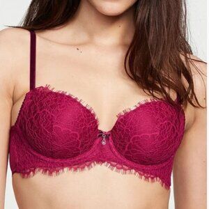 Victoria’s Secret DREAM ANGELS Lightly Lined Lace Demi Bra Claret Red Size 34D
